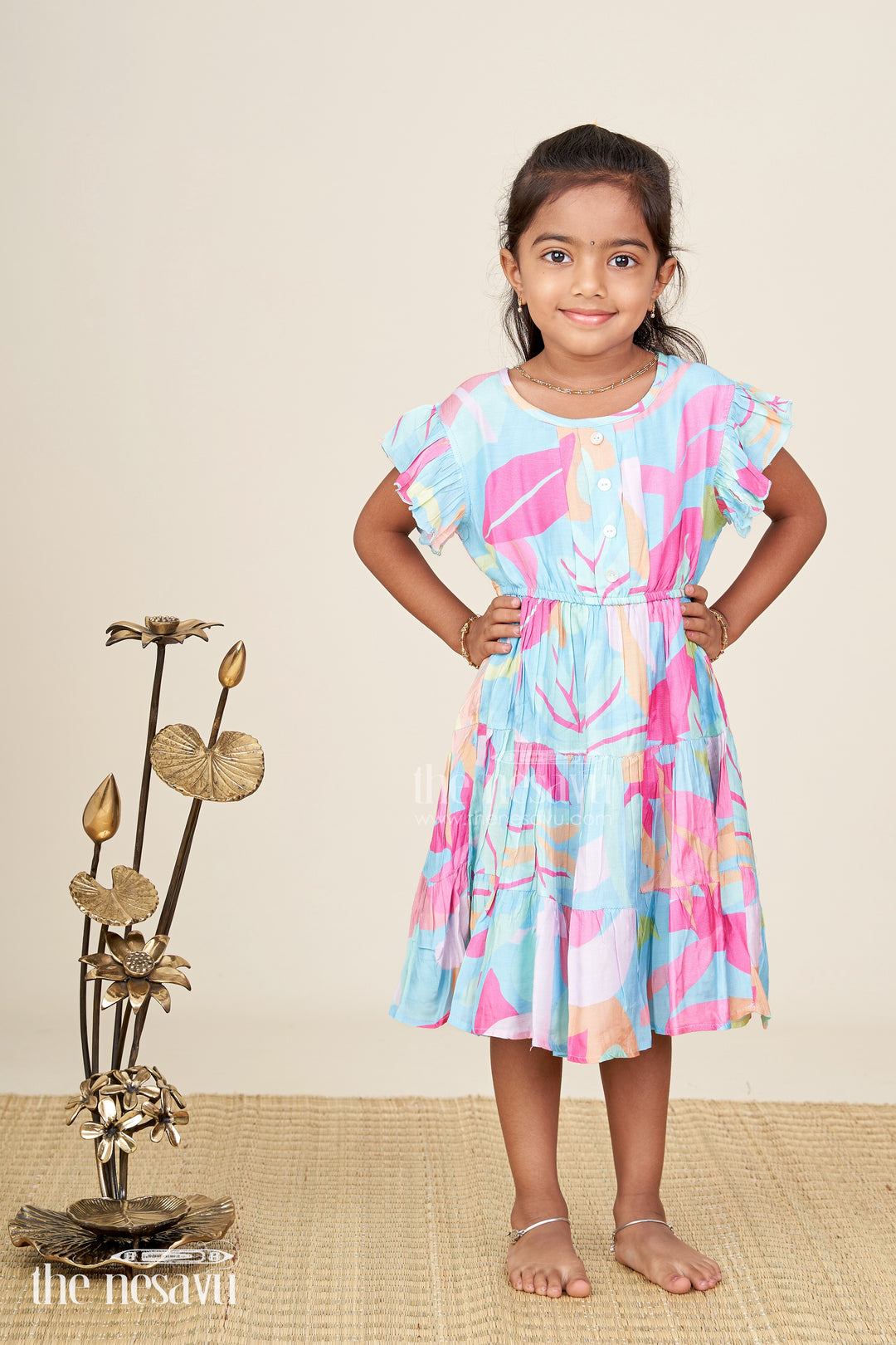 Baby Girl Casual Frock With Traditional Flair In Colorful Cotton And Layered Pleats For Comfortable Style