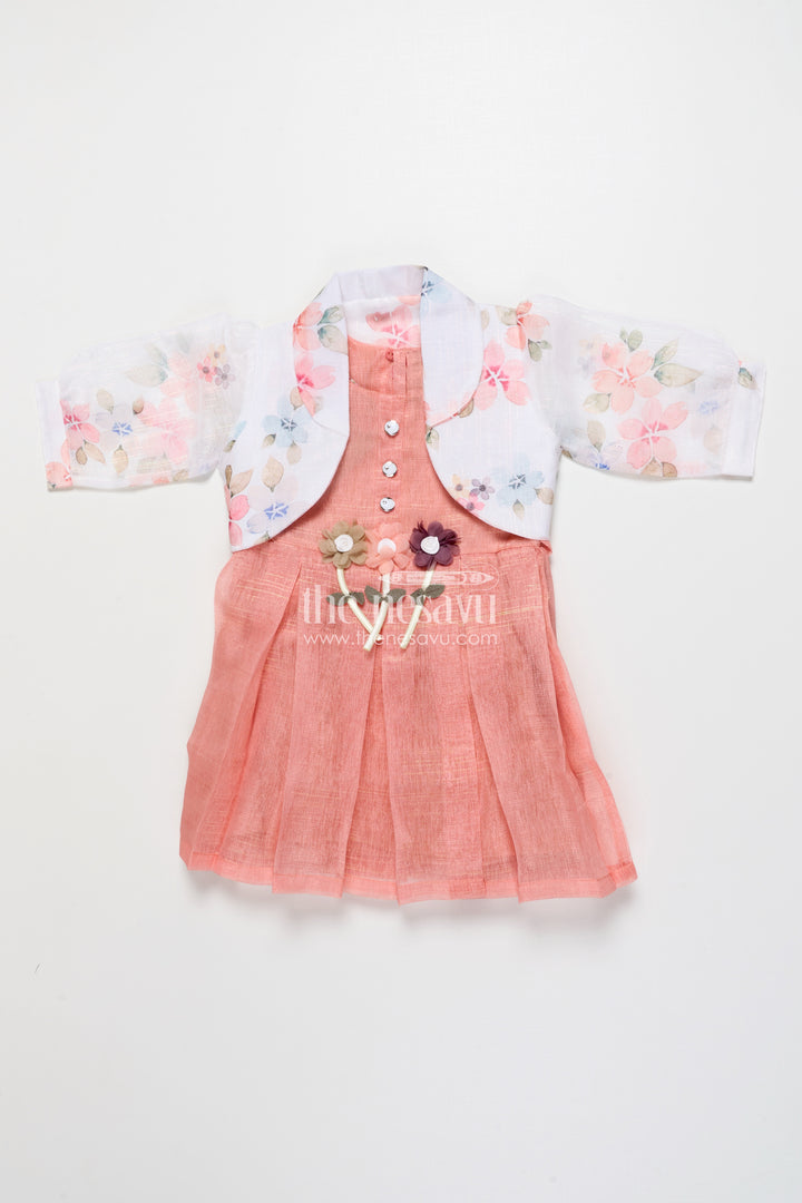 Girls Cotton Frock with Floral Jacket for Parties and Casual Wear