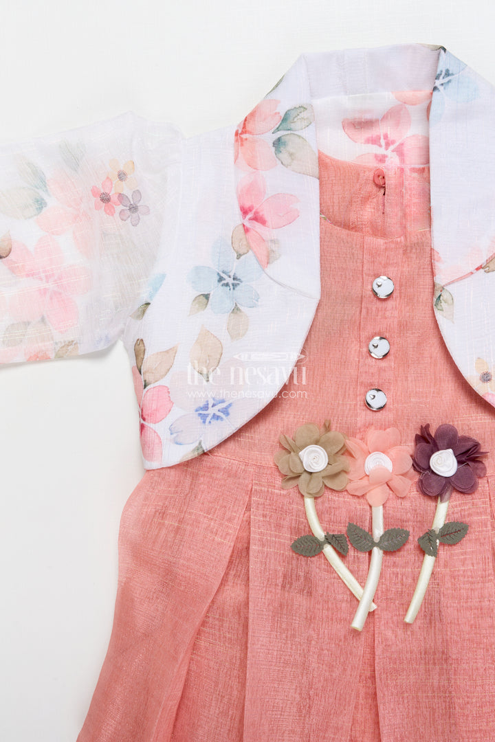 Girls Cotton Frock with Floral Jacket for Parties and Casual Wear