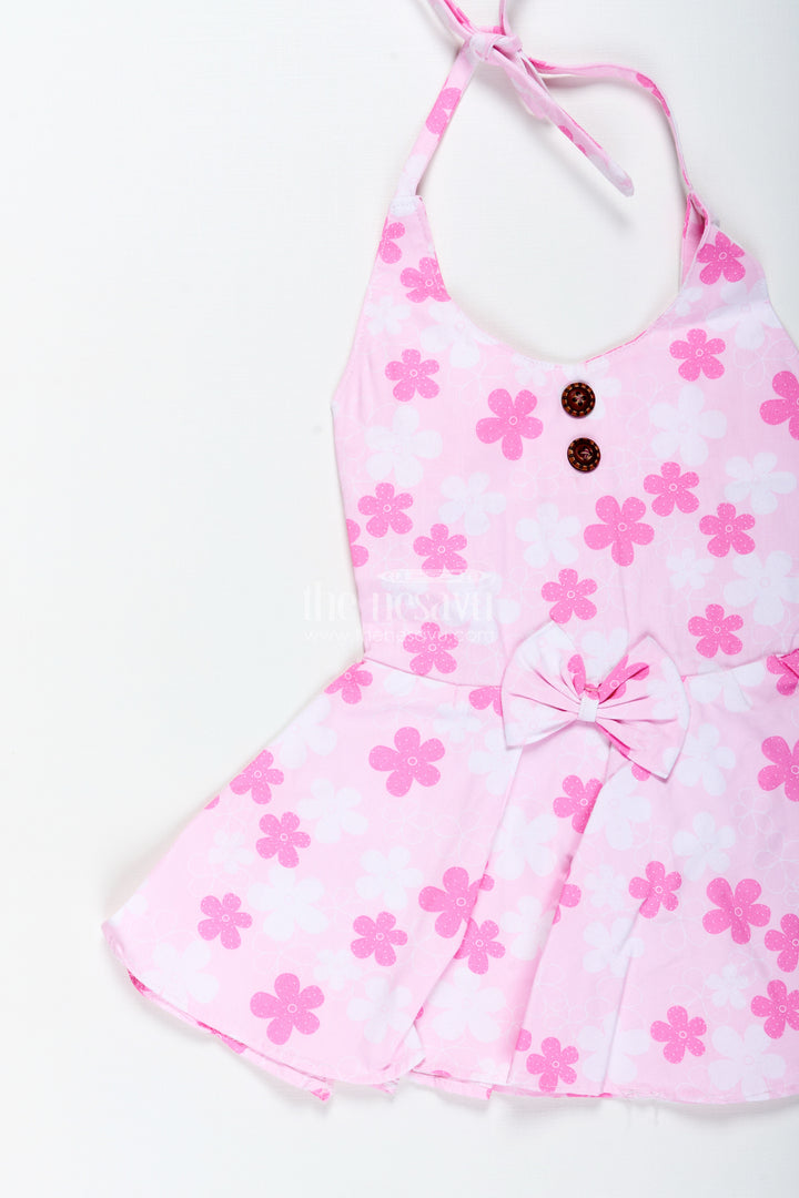 Girls Pink Floral Frock With Bow Detail For Everyday Twirls