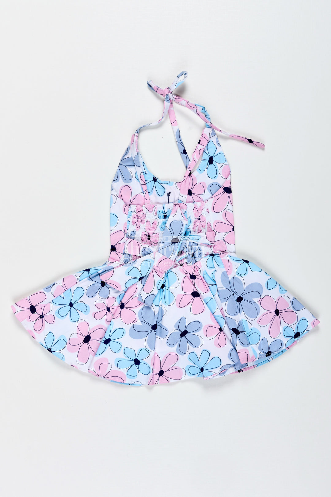 Blue Floral Cotton Frock For Baby Girls With Halter Neck