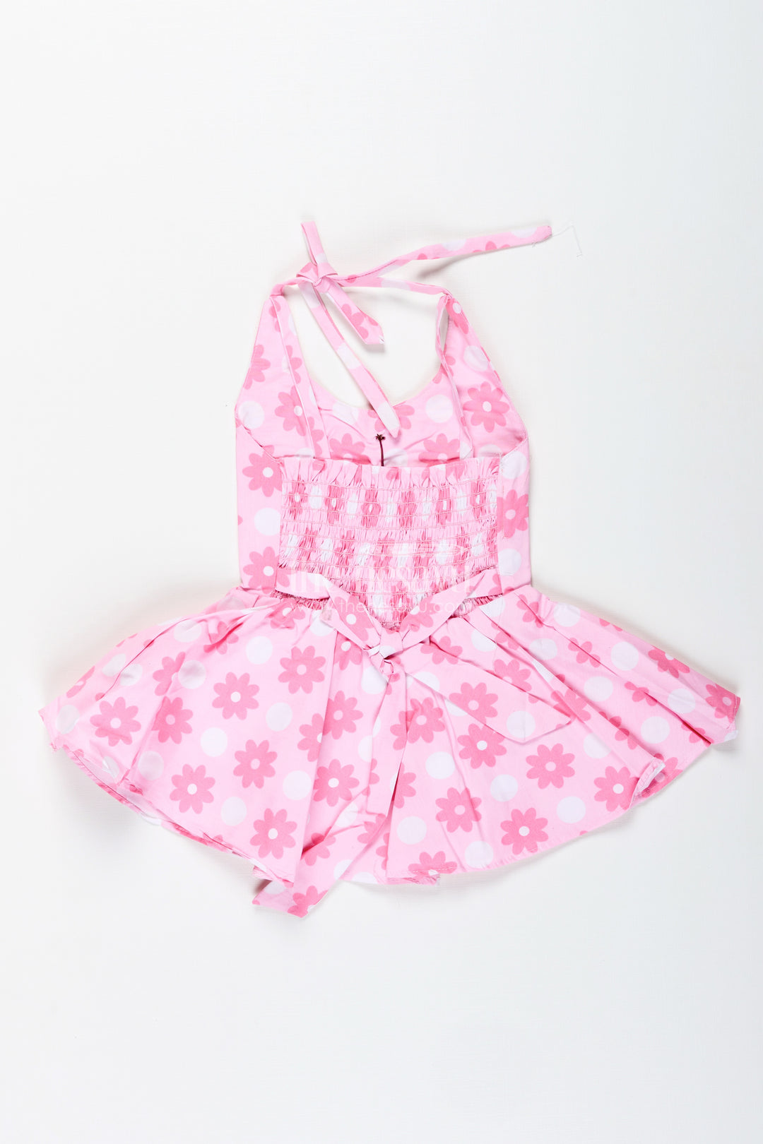 Girls Pink Cotton Frock With Polka Dot Floral Print For Playful Summer Days