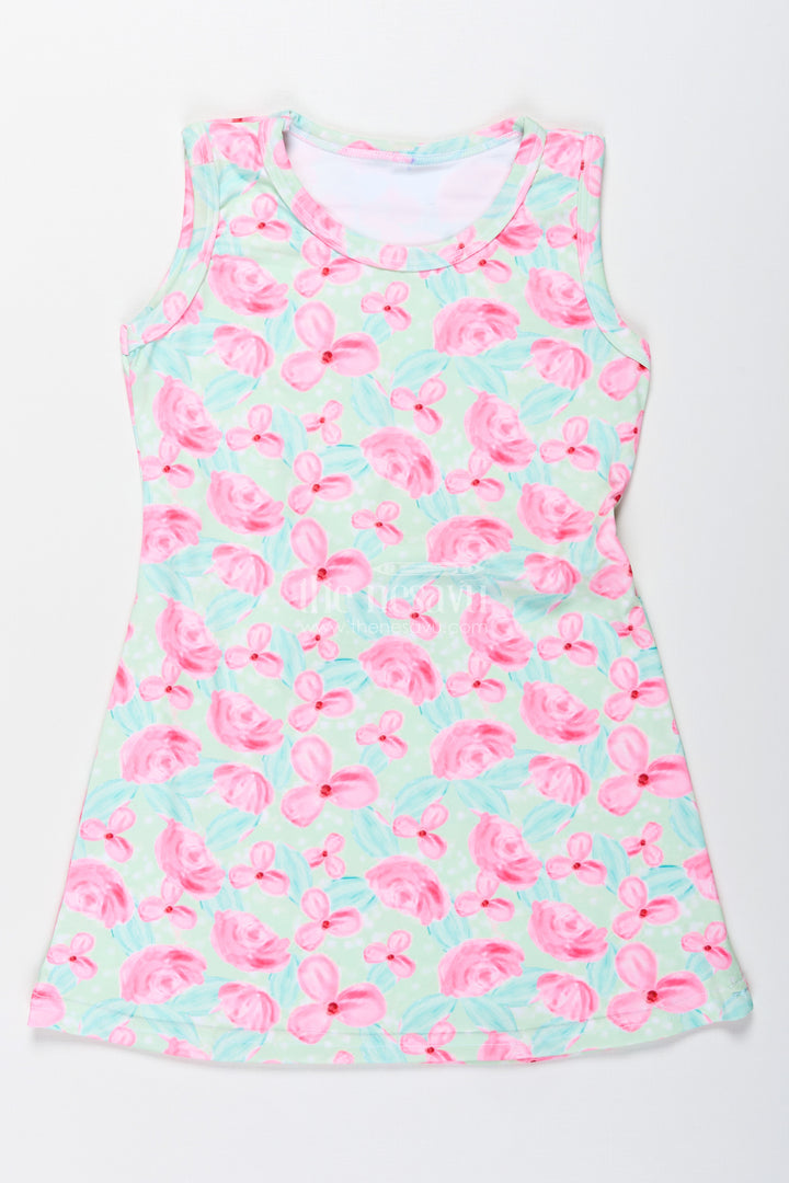 Girls Sleeveless Cotton Frock With Pink Floral Print For Casual Summer Wear