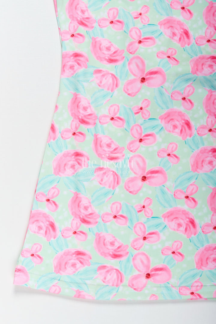 Girls Sleeveless Cotton Frock With Pink Floral Print For Casual Summer Wear