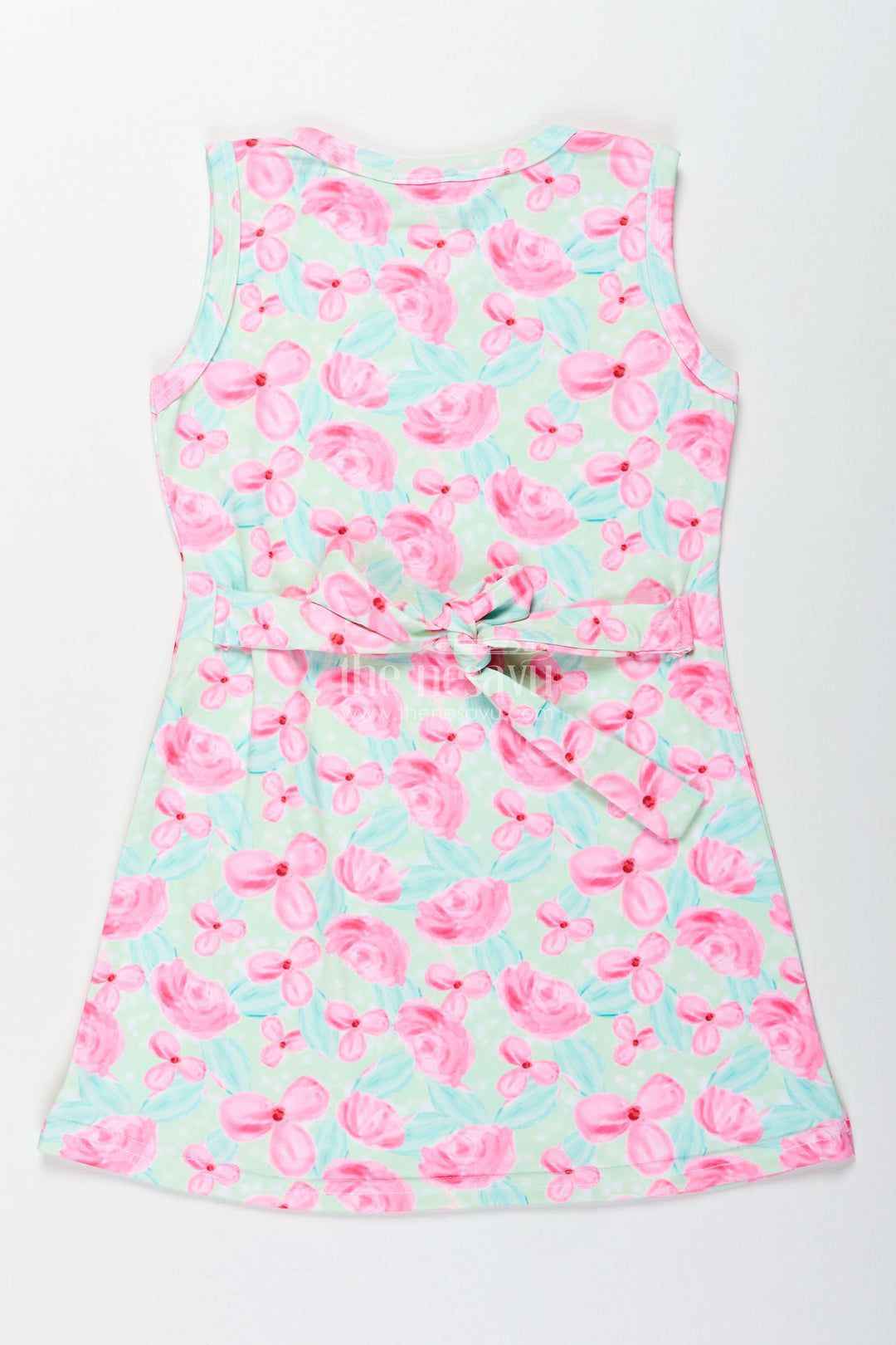 Girls Sleeveless Cotton Frock With Pink Floral Print For Casual Summer Wear