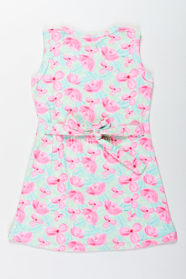 Girls Sleeveless Cotton Frock With Pink Floral Print For Casual Summer Wear