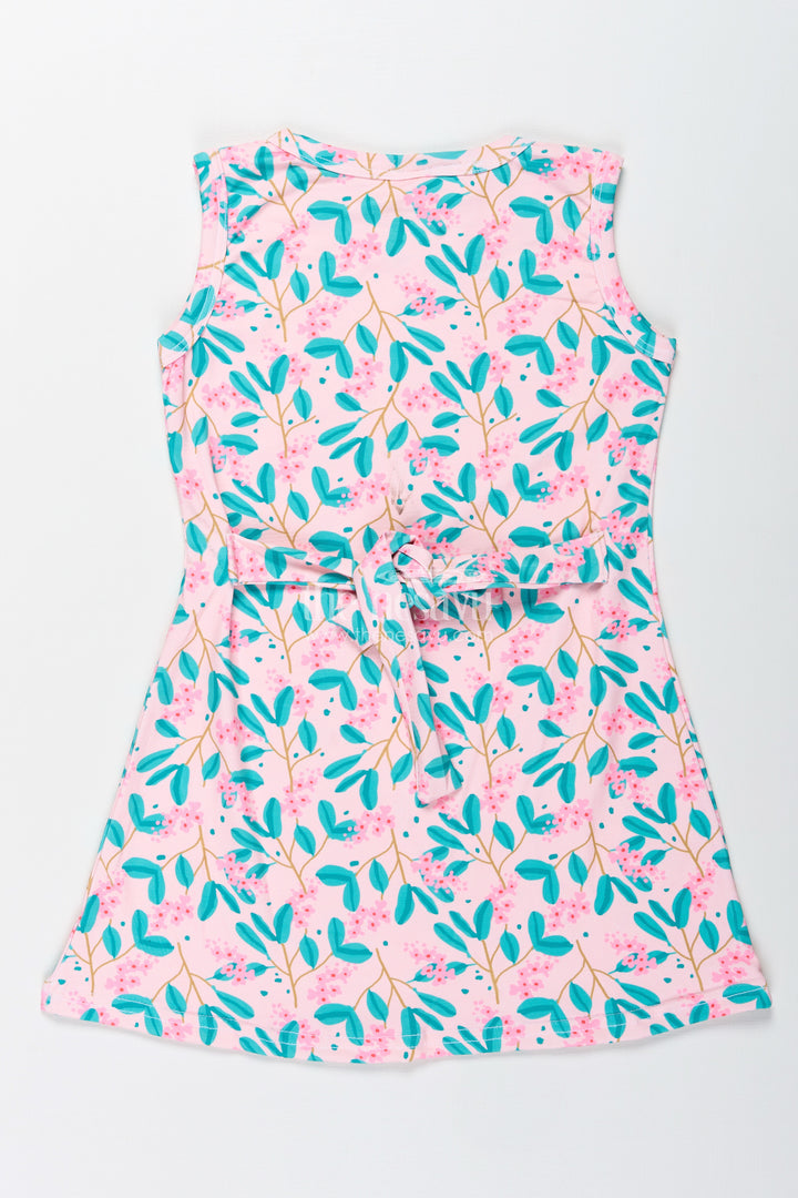 Girls Sleeveless Cotton Frock With Floral Print For Summer Outings