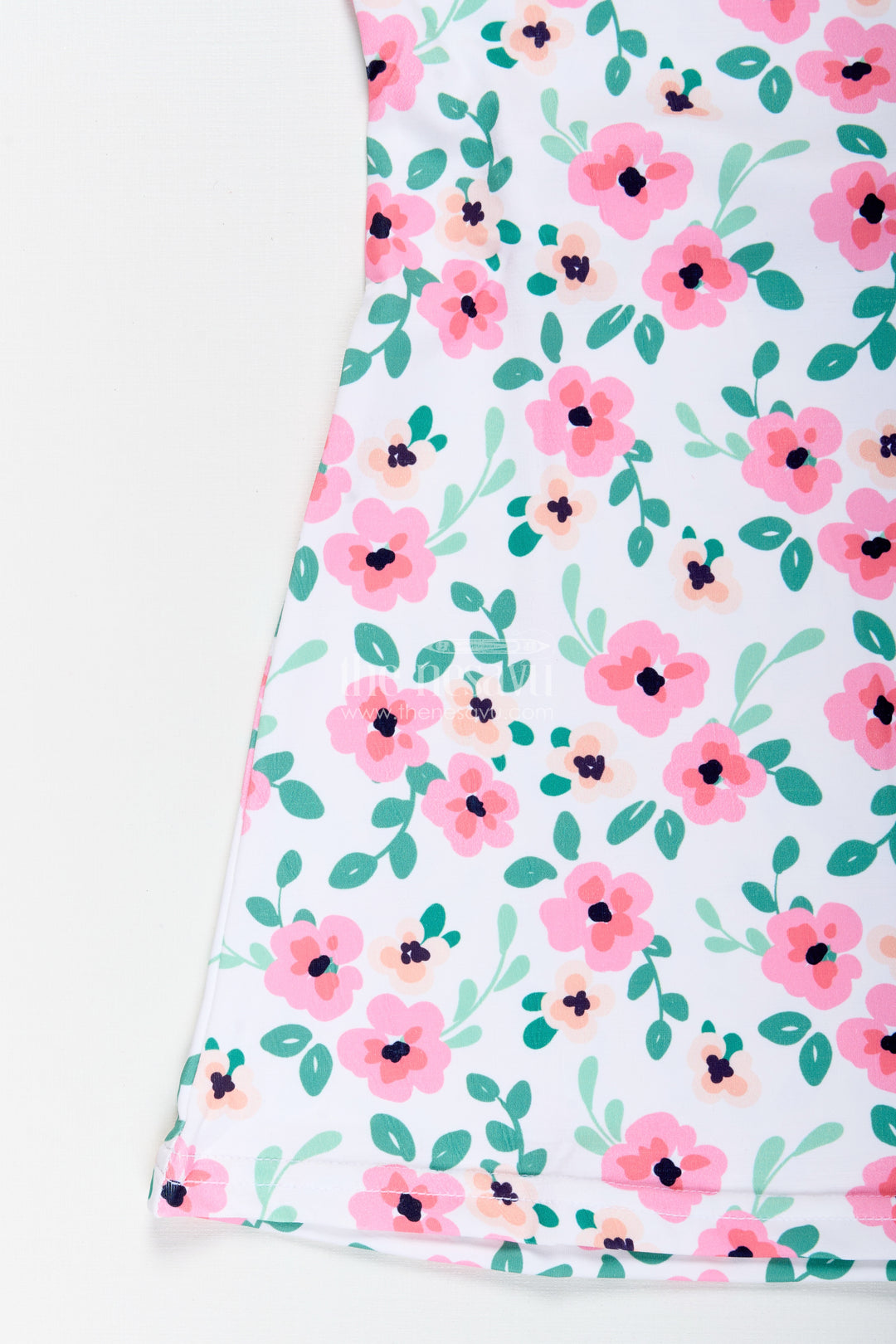 Girls Floral Frock With Pink Blossoms For Casual Summer Wear