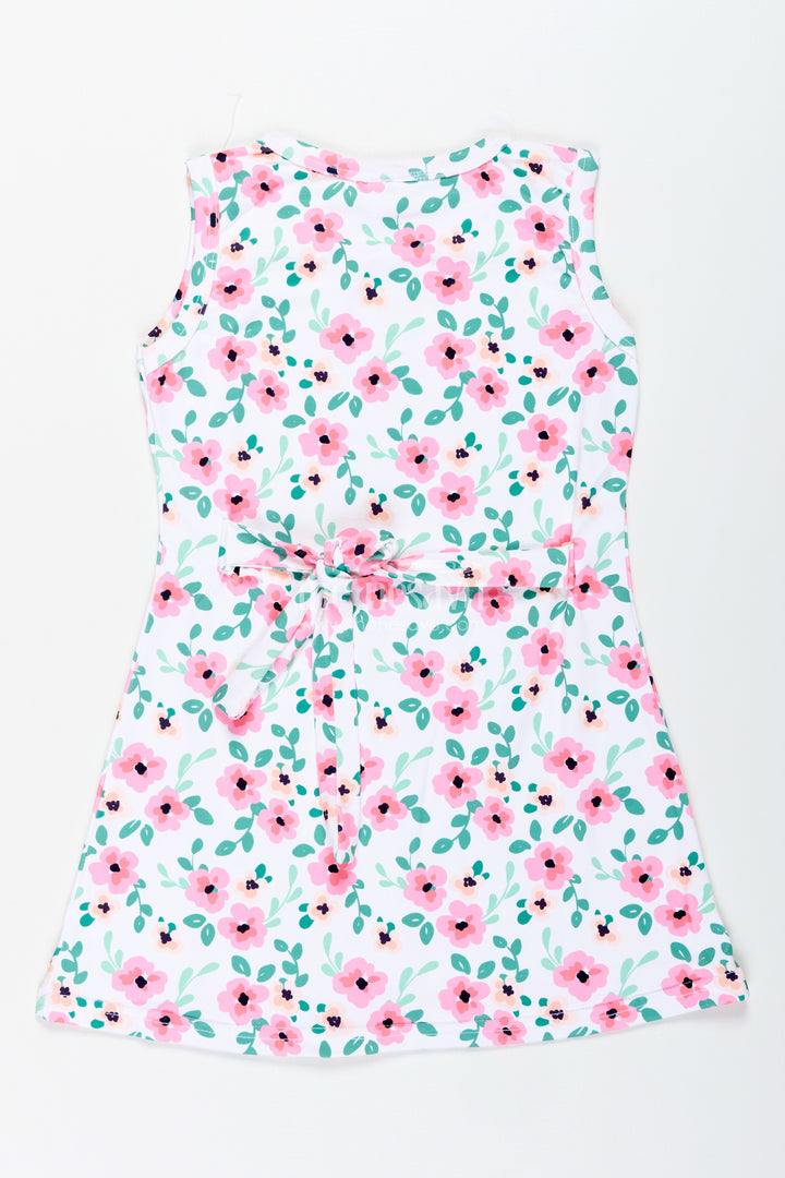 Girls Floral Frock With Pink Blossoms For Casual Summer Wear