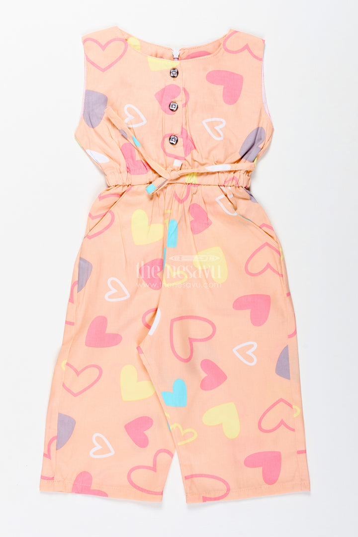 Girls Cotton Jumpsuit With Heart Print For Summer Fun And Travel