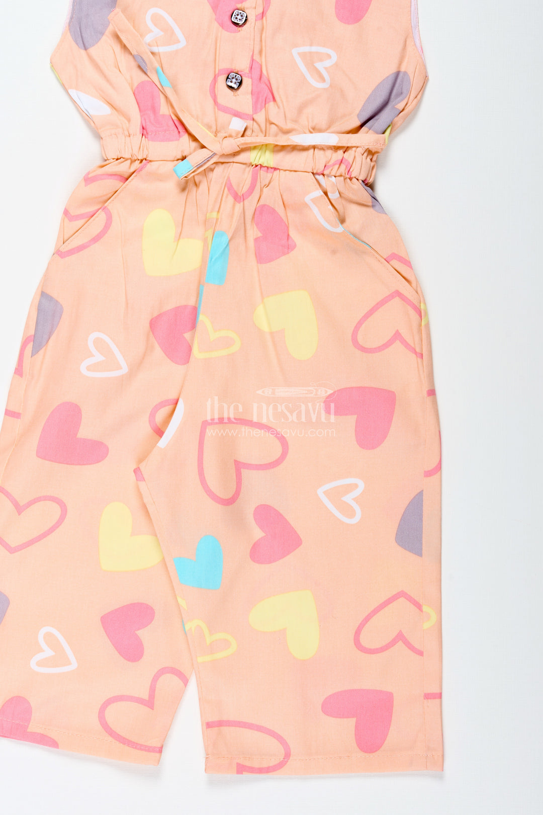Girls Cotton Jumpsuit With Heart Print For Summer Fun And Travel