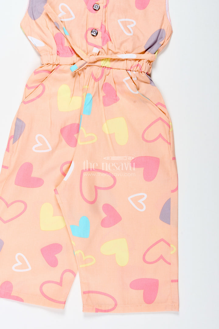 Girls Cotton Jumpsuit With Heart Print For Summer Fun And Travel