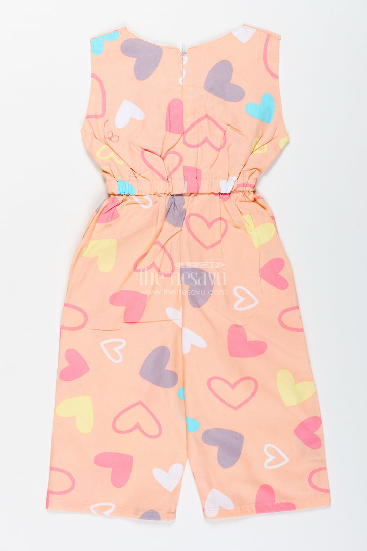 Girls Cotton Jumpsuit With Heart Print For Summer Fun And Travel