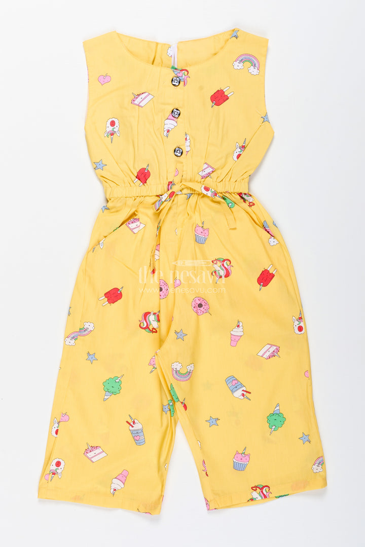 Girls Candy-Themed Jumpsuit With Fun Print And Headband