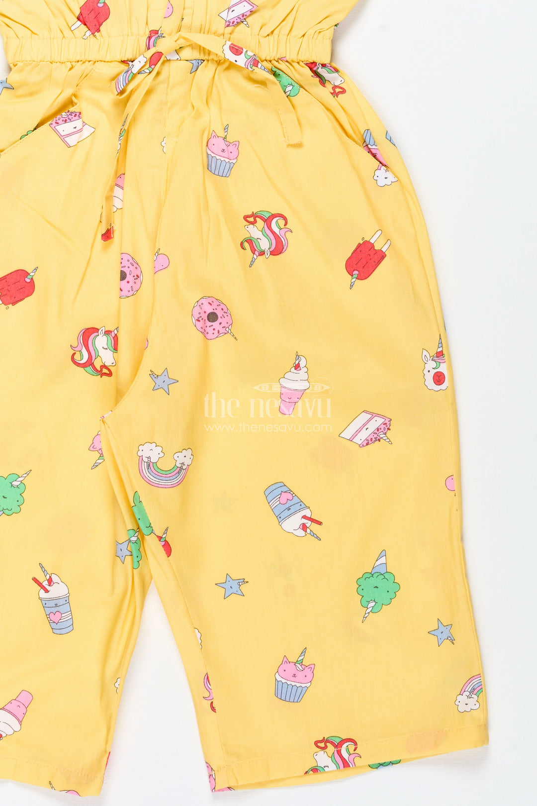Girls Candy-Themed Jumpsuit With Fun Print And Headband