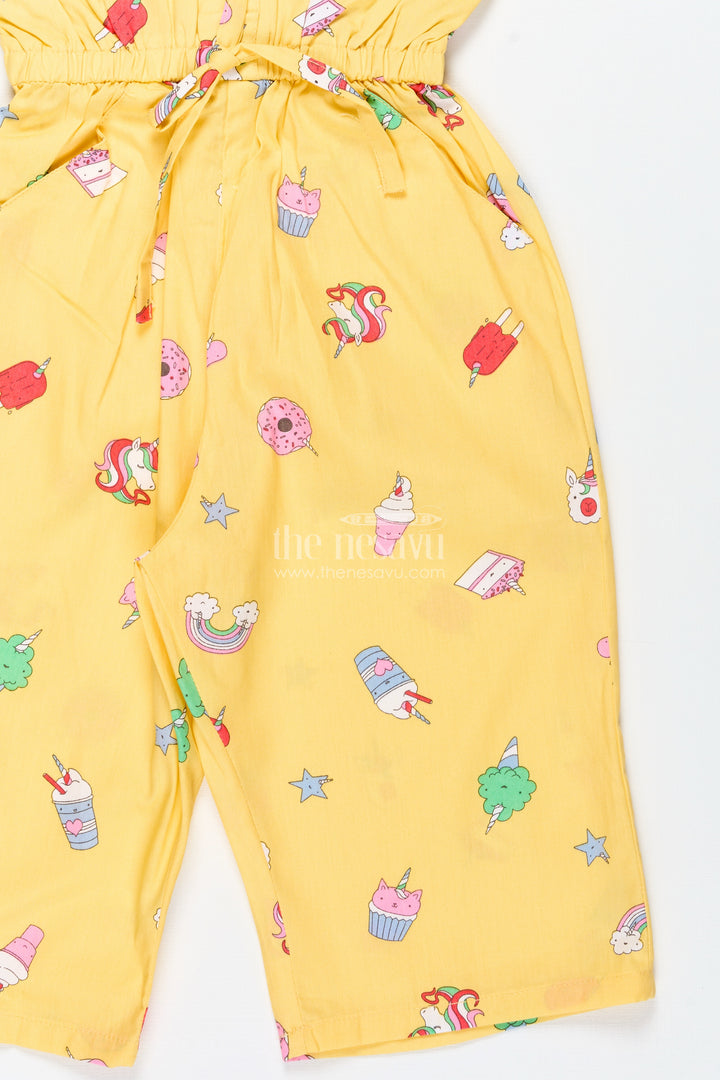 Girls Candy-Themed Jumpsuit With Fun Print And Headband