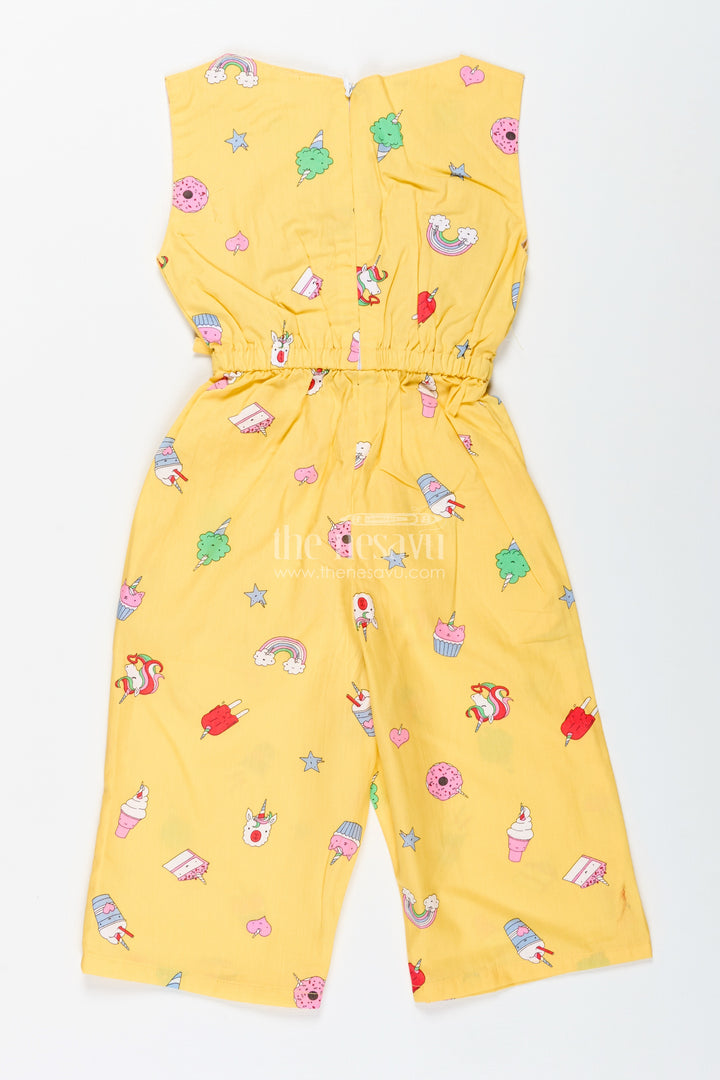 Girls Candy-Themed Jumpsuit With Fun Print And Headband