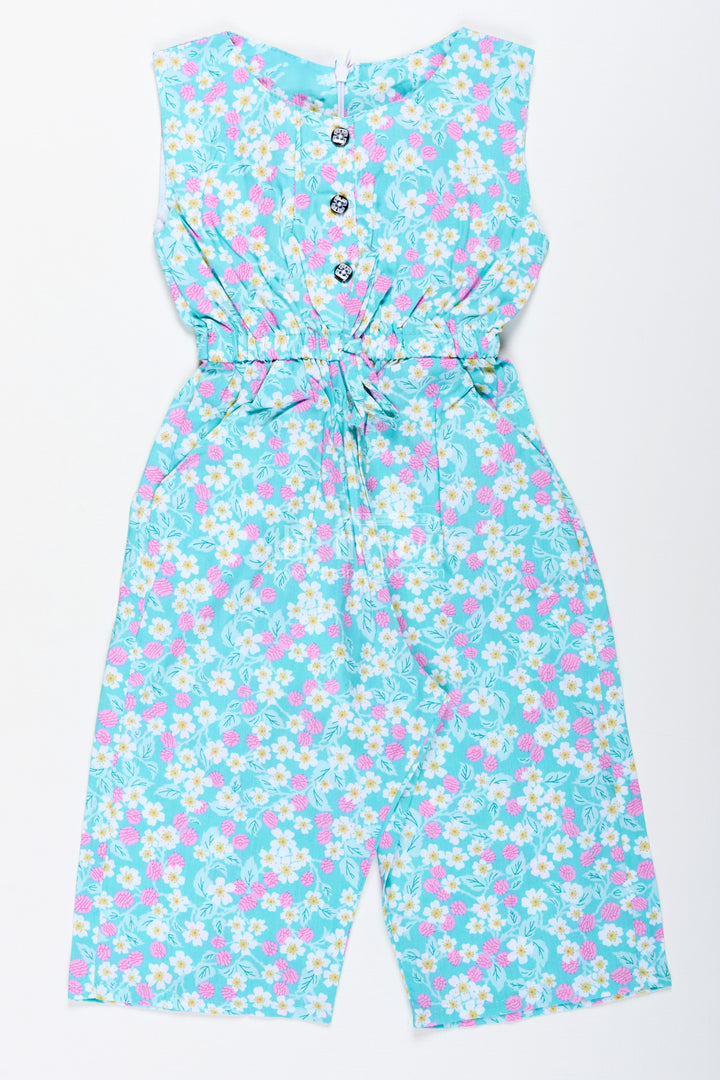 Girls Floral Cotton Jumpsuit For Casual Outings And Vacation Days