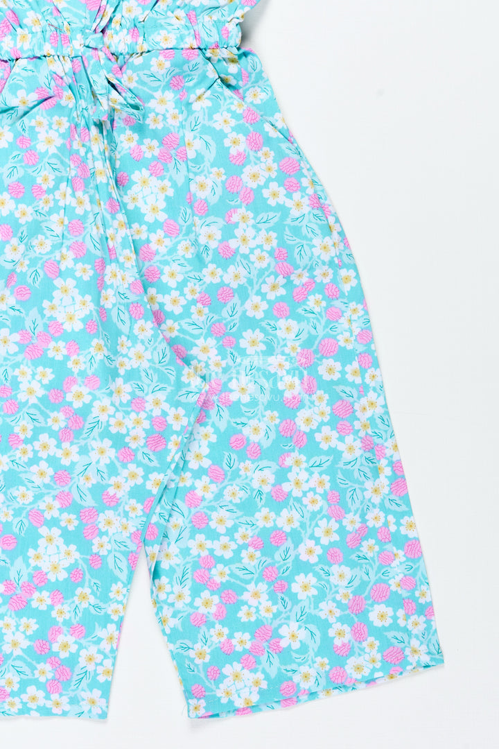Girls Floral Cotton Jumpsuit For Casual Outings And Vacation Days
