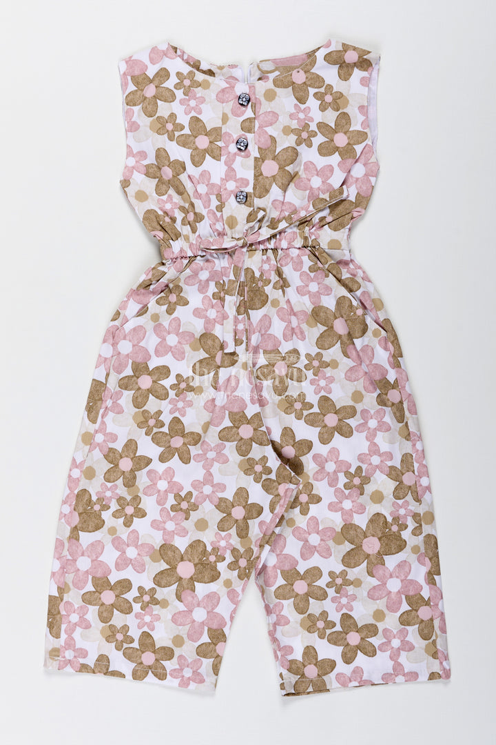 Girls Sleeveless Jumpsuit With Floral Print For Everyday Wear And Travel