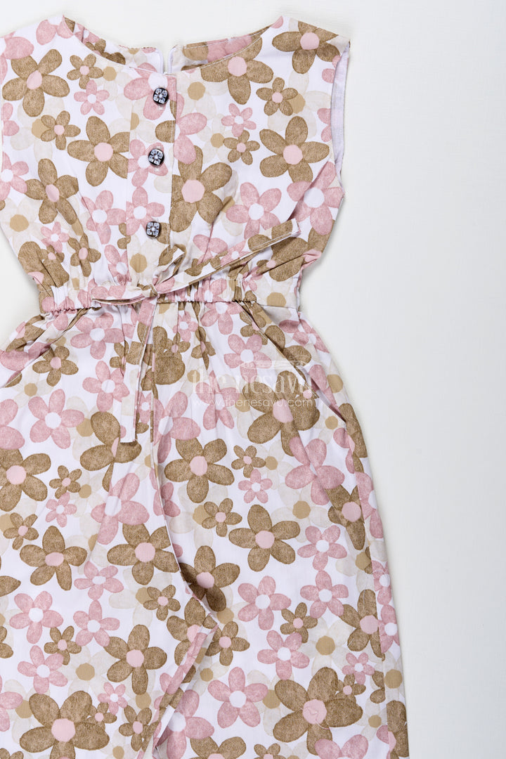 Girls Sleeveless Jumpsuit With Floral Print For Everyday Wear And Travel