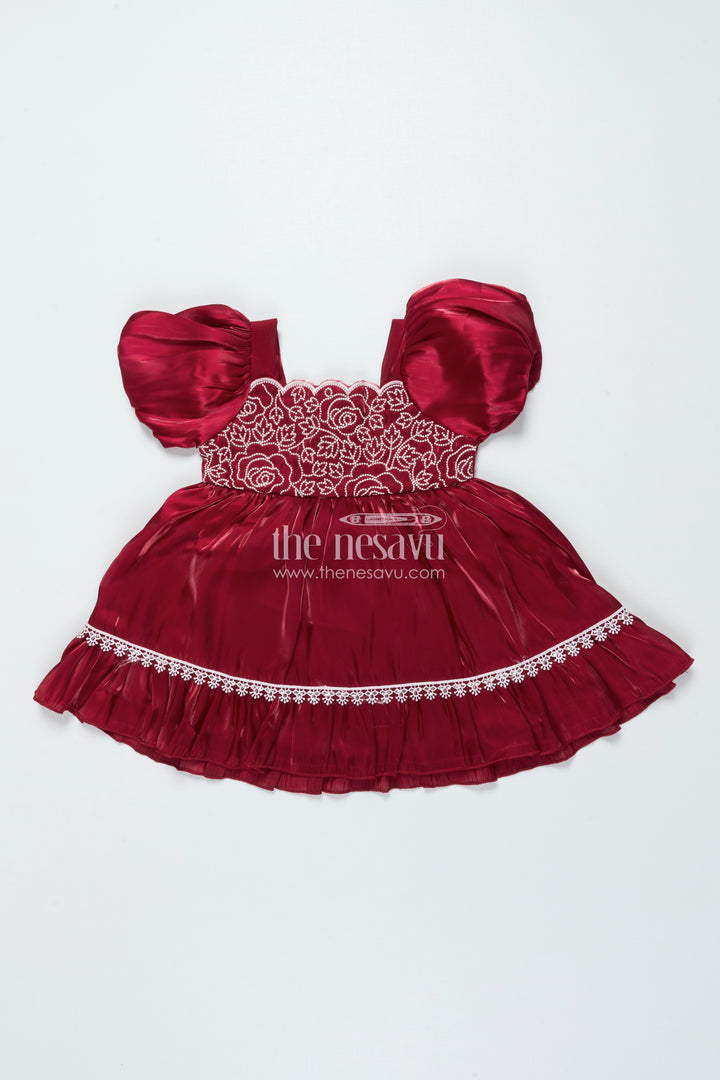 Fancy Frock for Baby Girls with Embroidery and Puff Sleeves