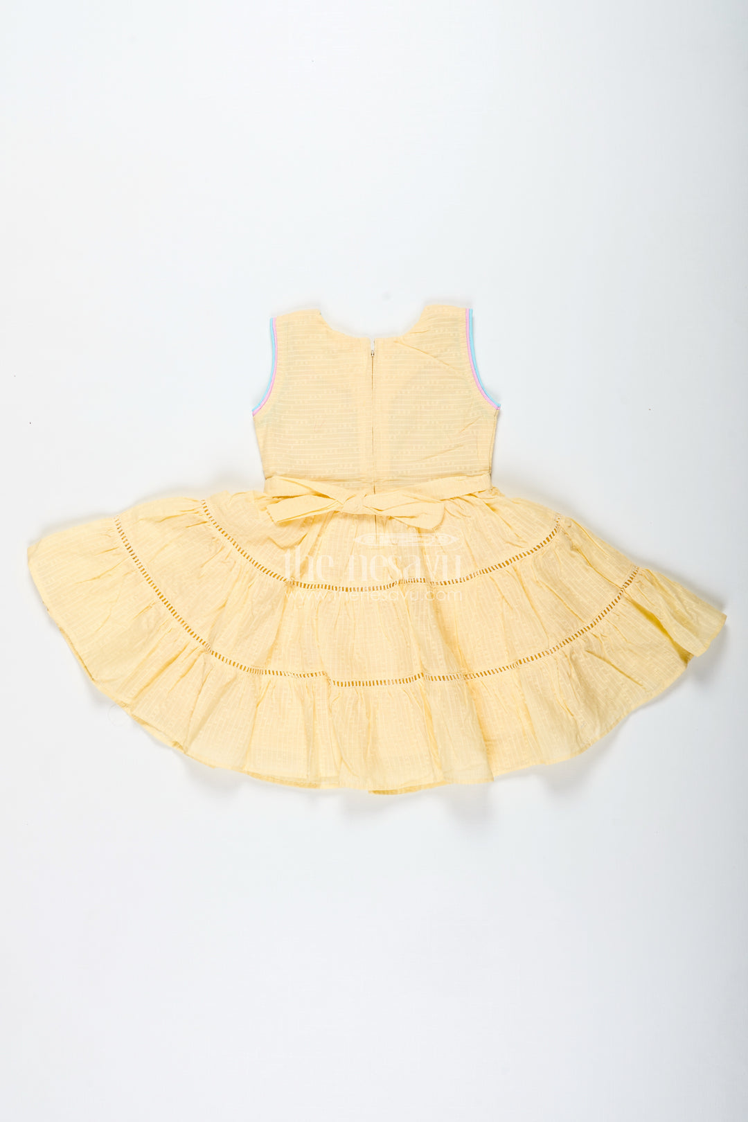 Yellow Cotton Frock For Toddler Girls With Floral Embroidery