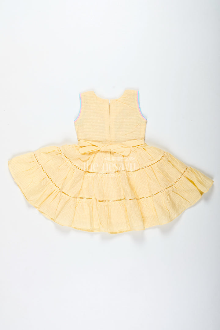 Yellow Cotton Frock For Toddler Girls With Floral Embroidery