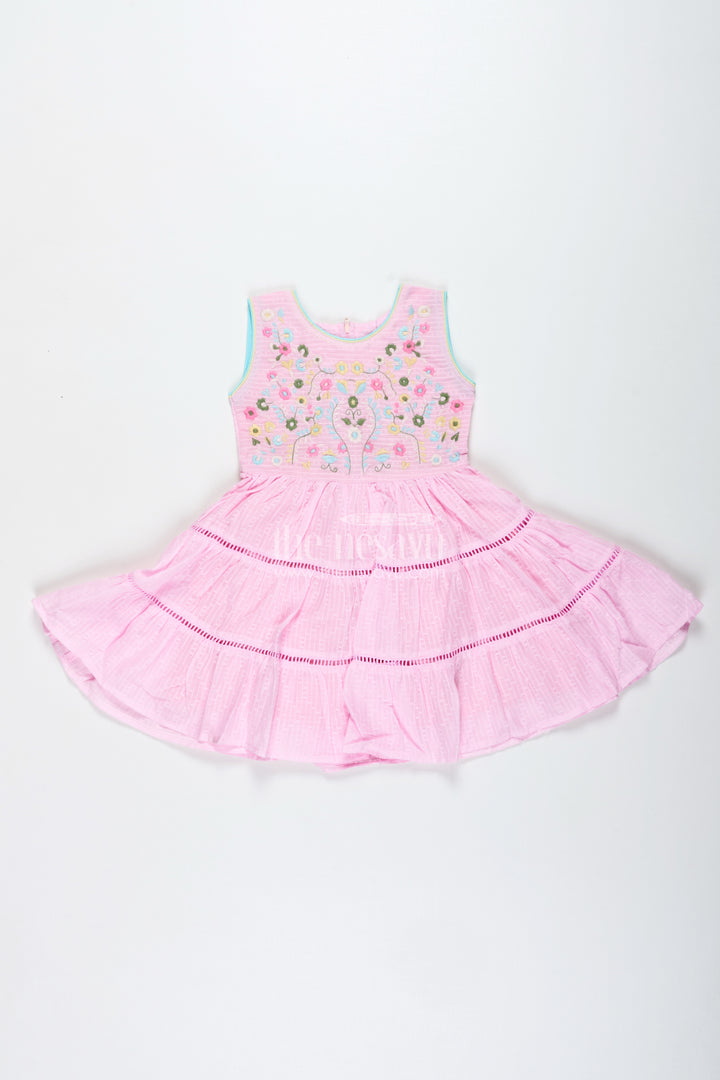 Pink Cotton Frock With Embroidery For Toddler Girls
