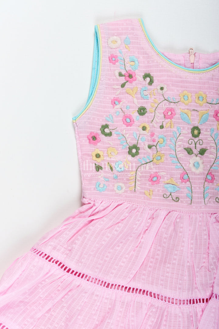 Pink Cotton Frock With Embroidery For Toddler Girls