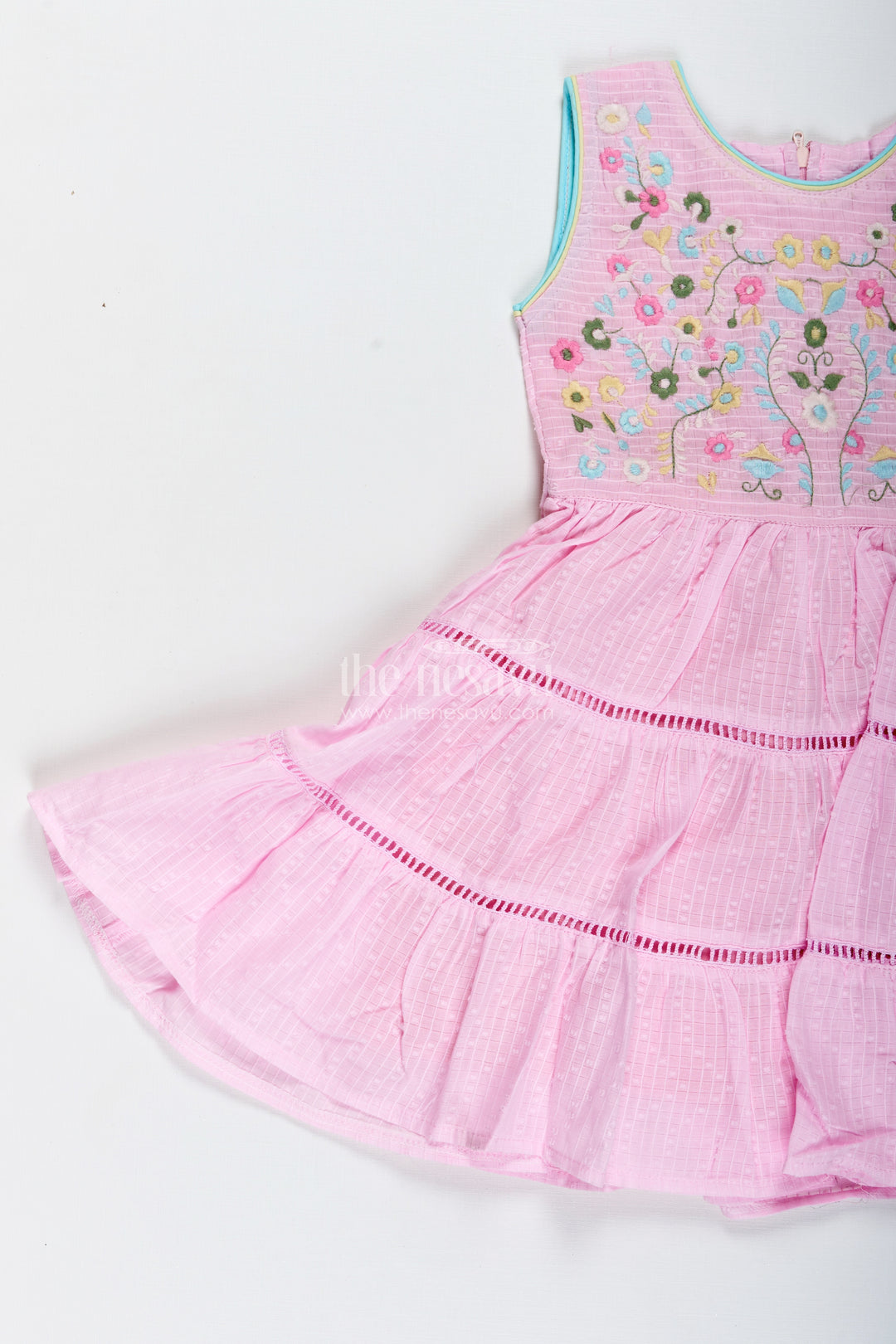 Pink Cotton Frock With Embroidery For Toddler Girls