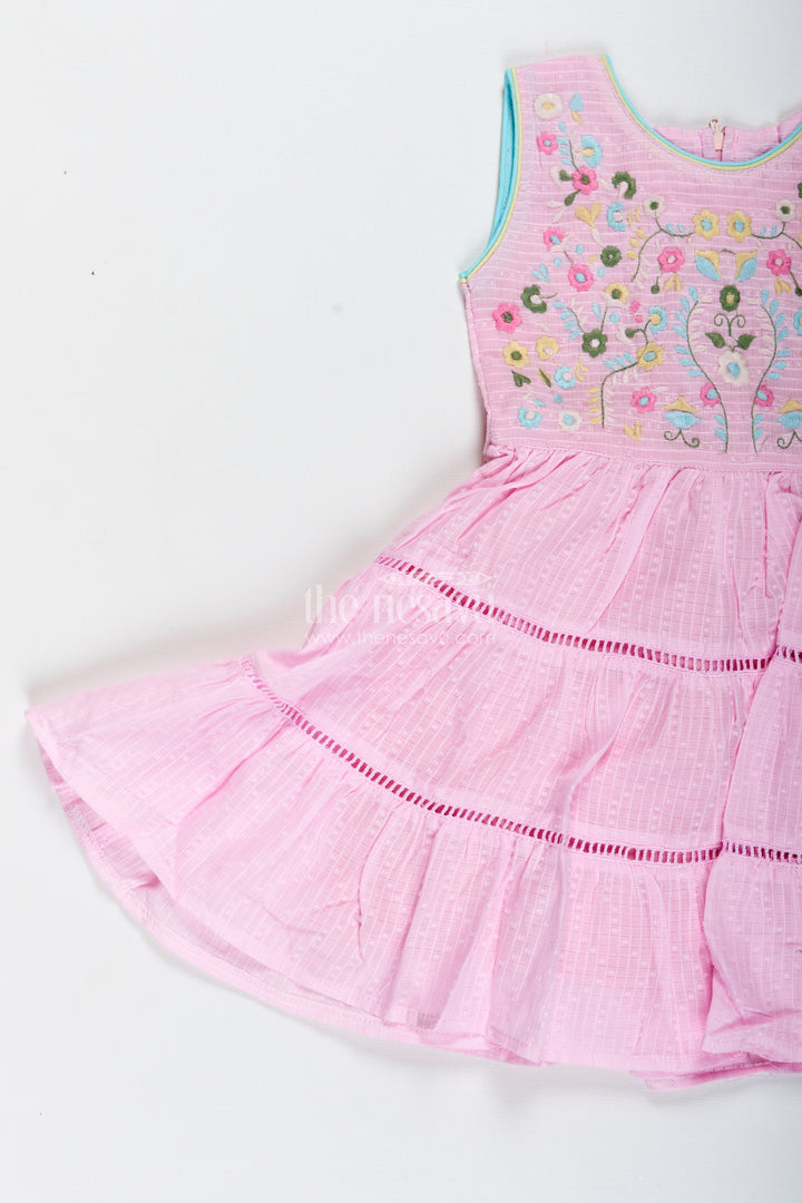 Pink Cotton Frock With Embroidery For Toddler Girls