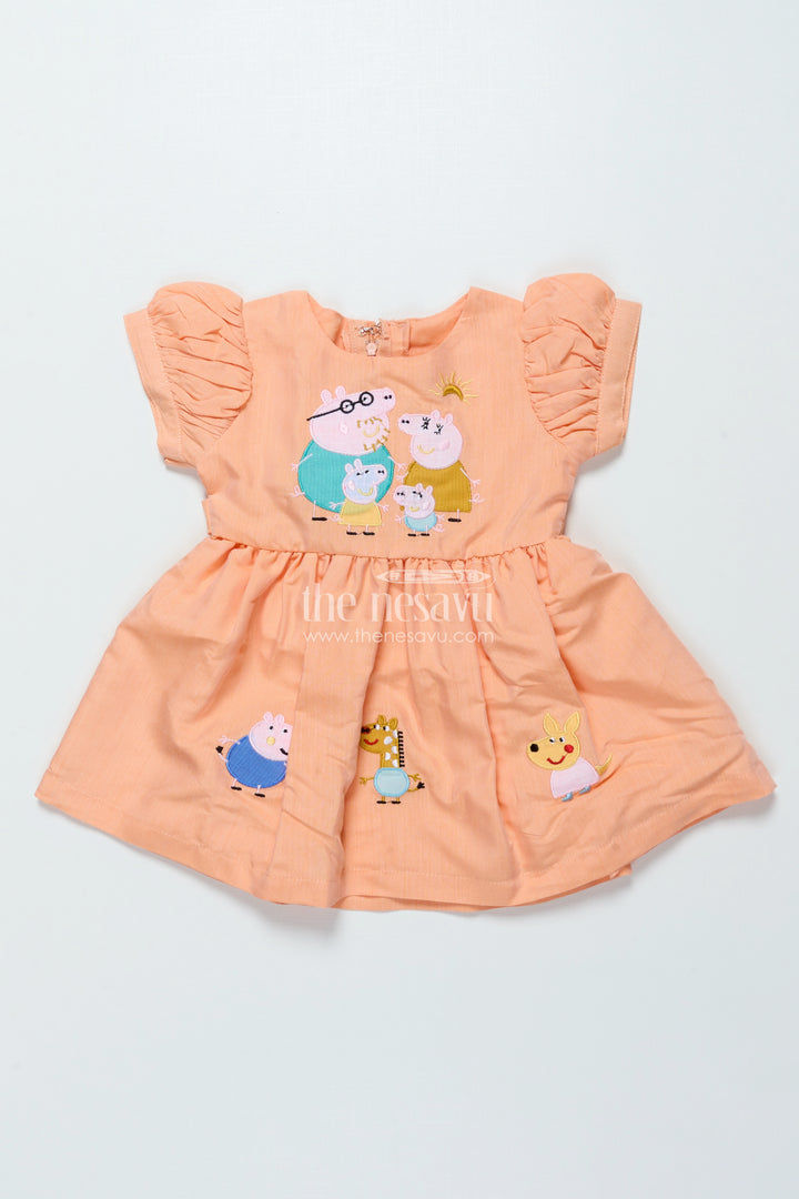 Baby Cotton Frock with Cartoon Embroidery for Playdates and Casual Outings