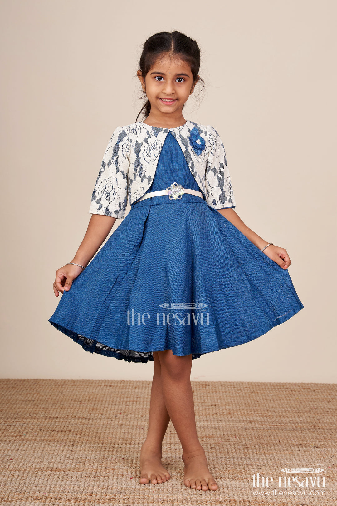 Girls Cotton Frock with Embroidered Jacket for Festive Outings and Events
