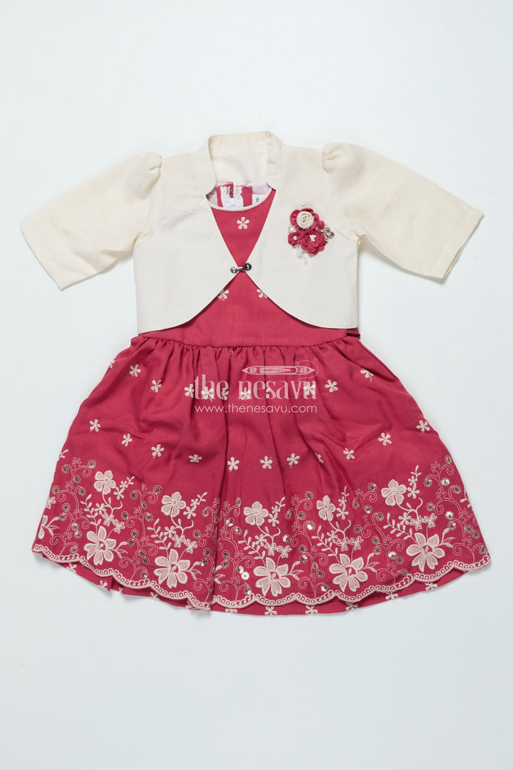 Girls Cotton Frock with Embroidered Jacket for Festive and Casual Occasions