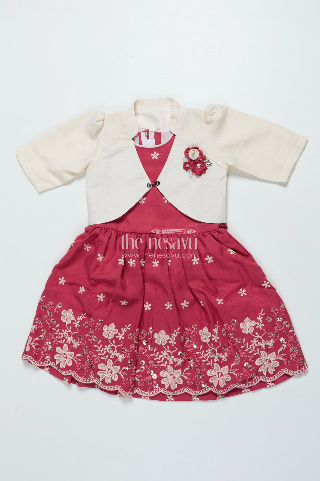 Girls Cotton Frock with Embroidered Jacket for Festive and Casual Occasions