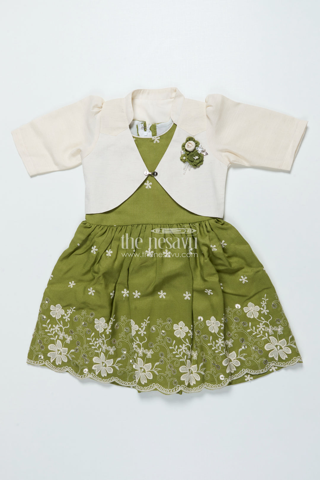 Cotton Frock with Embroidered Jacket for Girls for Festive and Family Functions