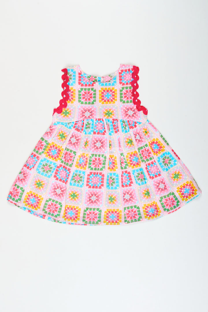 Baby girl cotton frock with multicolor block print for birthdays and casual parties