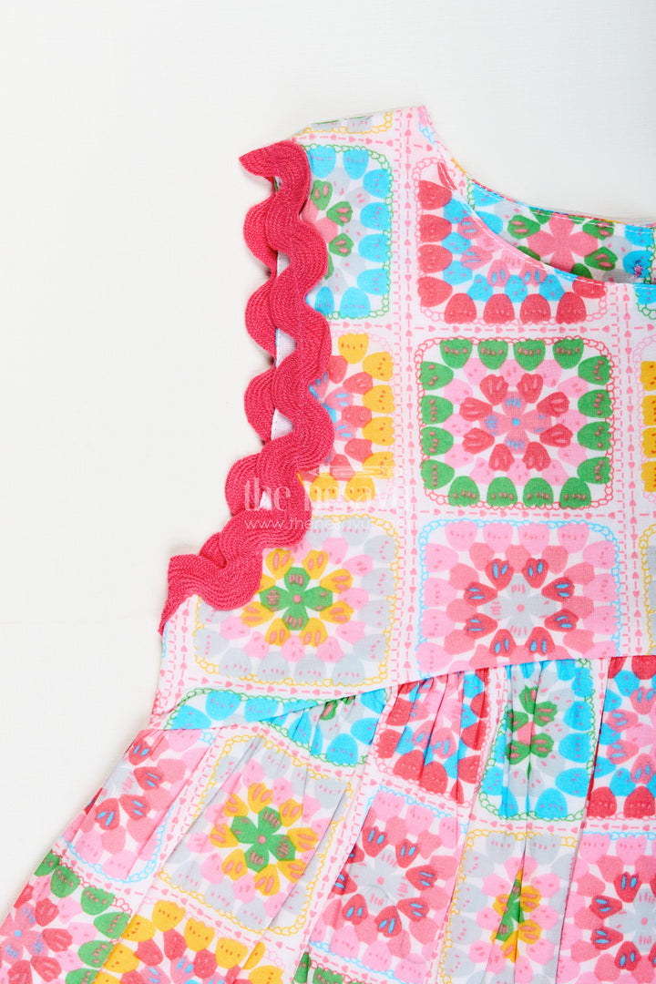 Baby girl cotton frock with multicolor block print for birthdays and casual parties