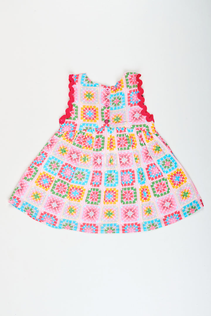 Baby girl cotton frock with multicolor block print for birthdays and casual parties