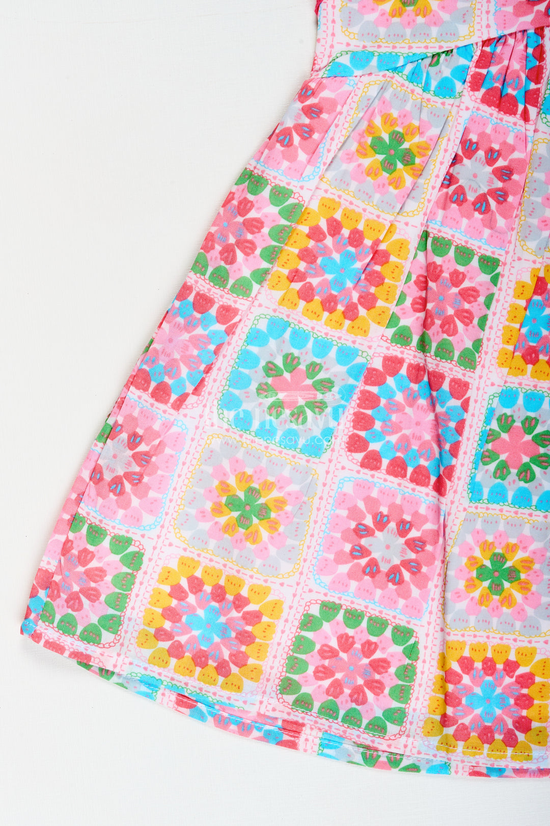 Baby girl cotton frock with multicolor block print for birthdays and casual parties