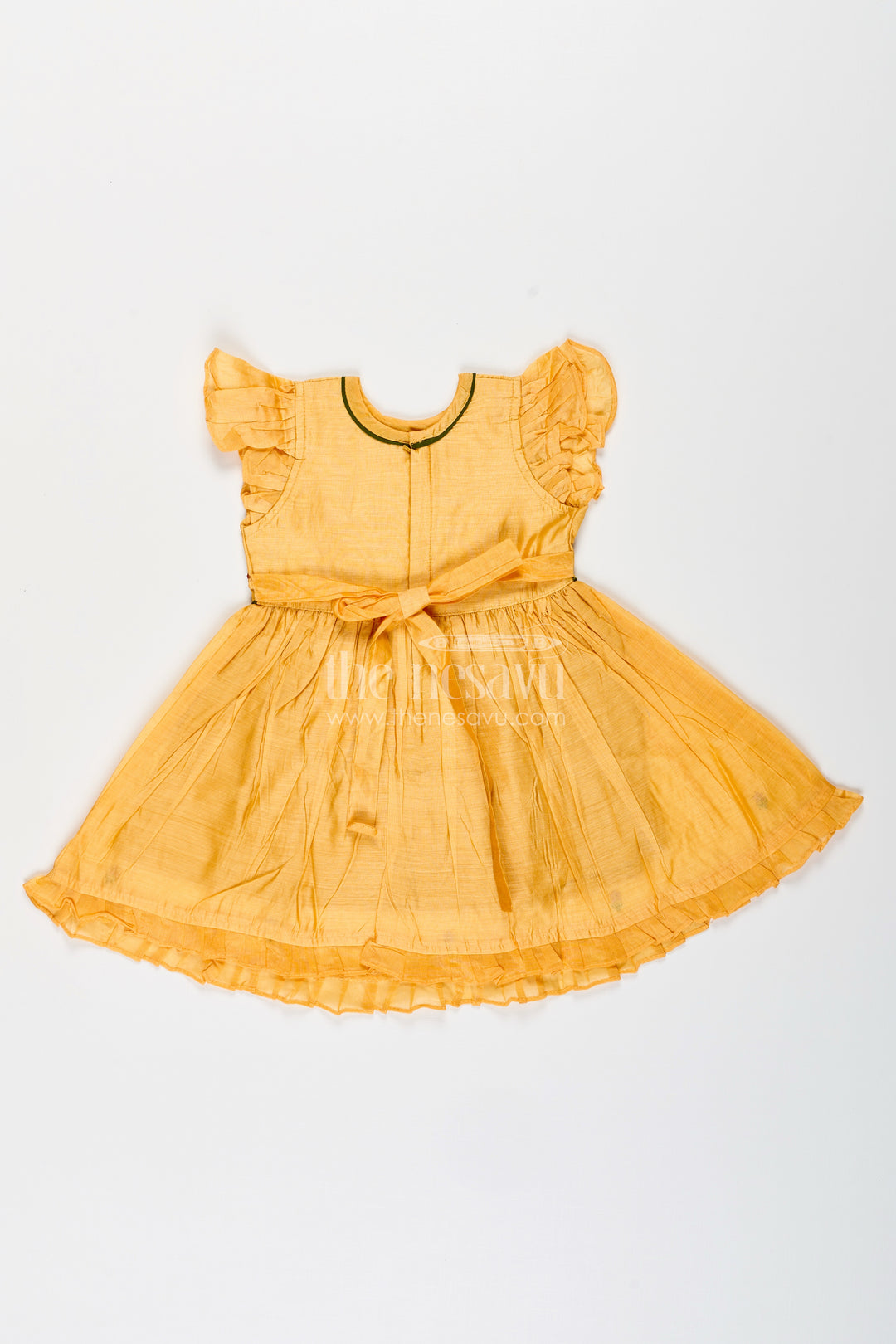 Baby girl chanderi frock with bird embroidery for festive occasions