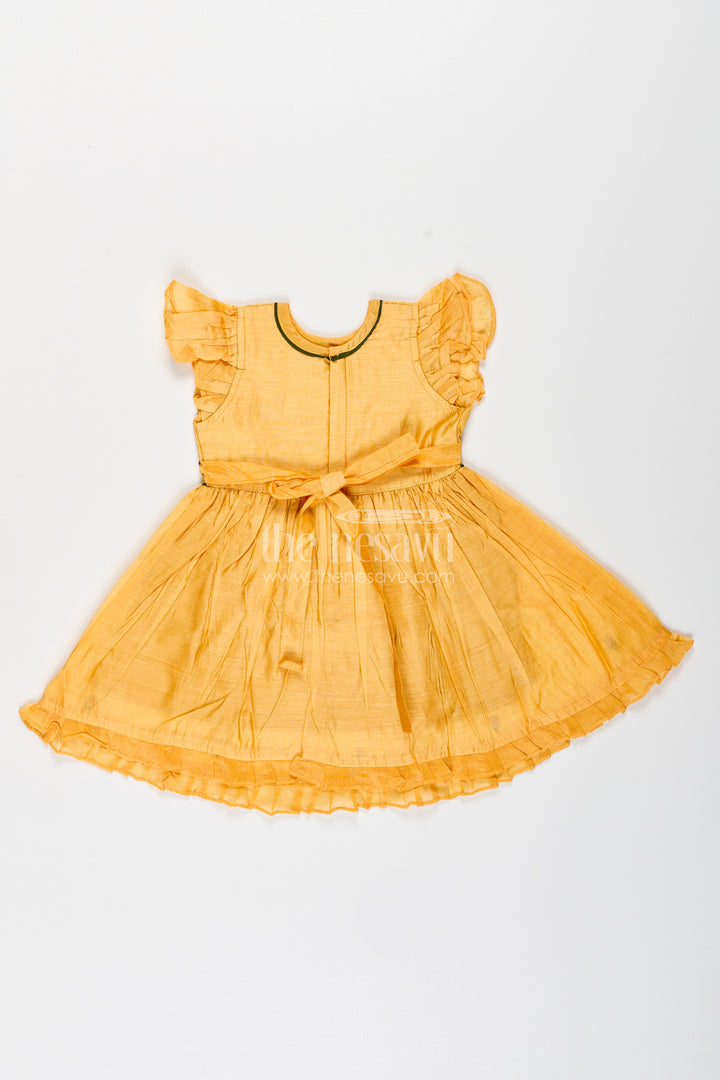 Baby girl chanderi frock with bird embroidery for festive occasions