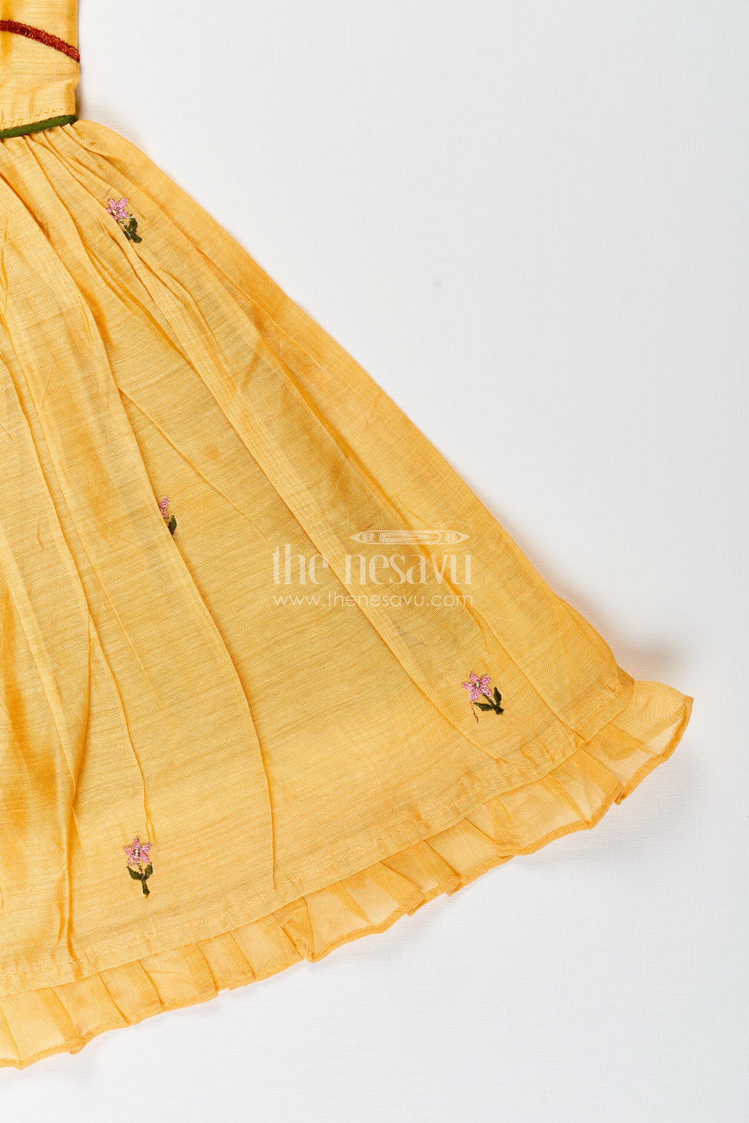 Baby girl chanderi frock with bird embroidery for festive occasions