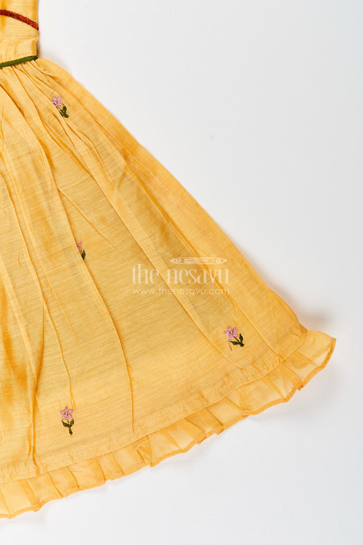 Baby girl chanderi frock with bird embroidery for festive occasions