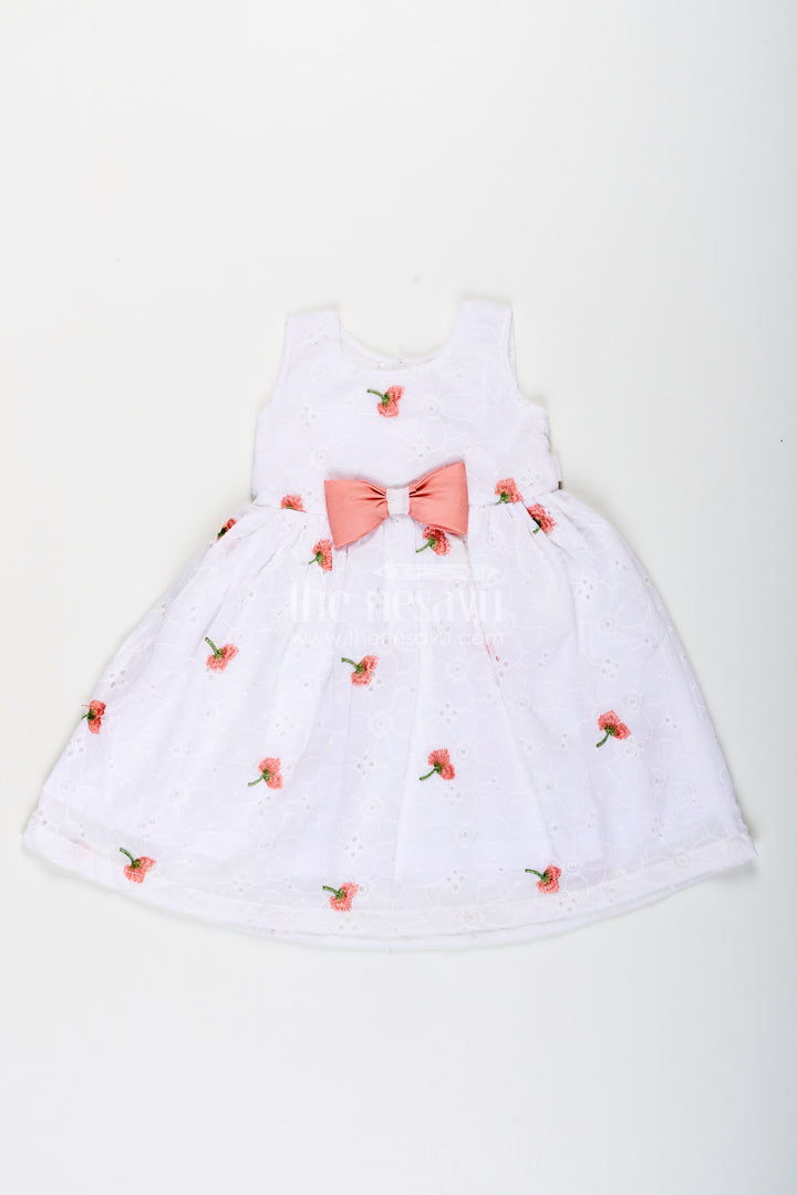 Baby girl georgette frock with cherry embroidery and pink bow for birthdays