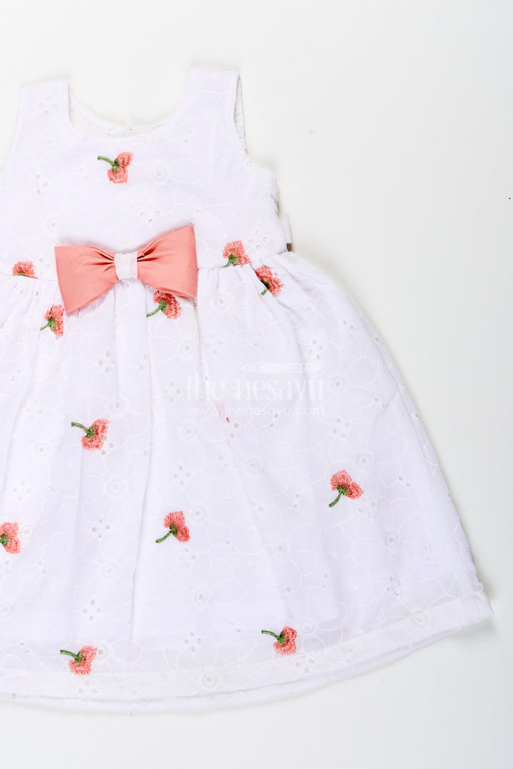 Baby girl georgette frock with cherry embroidery and pink bow for birthdays