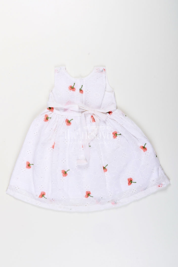 Baby girl georgette frock with cherry embroidery and pink bow for birthdays