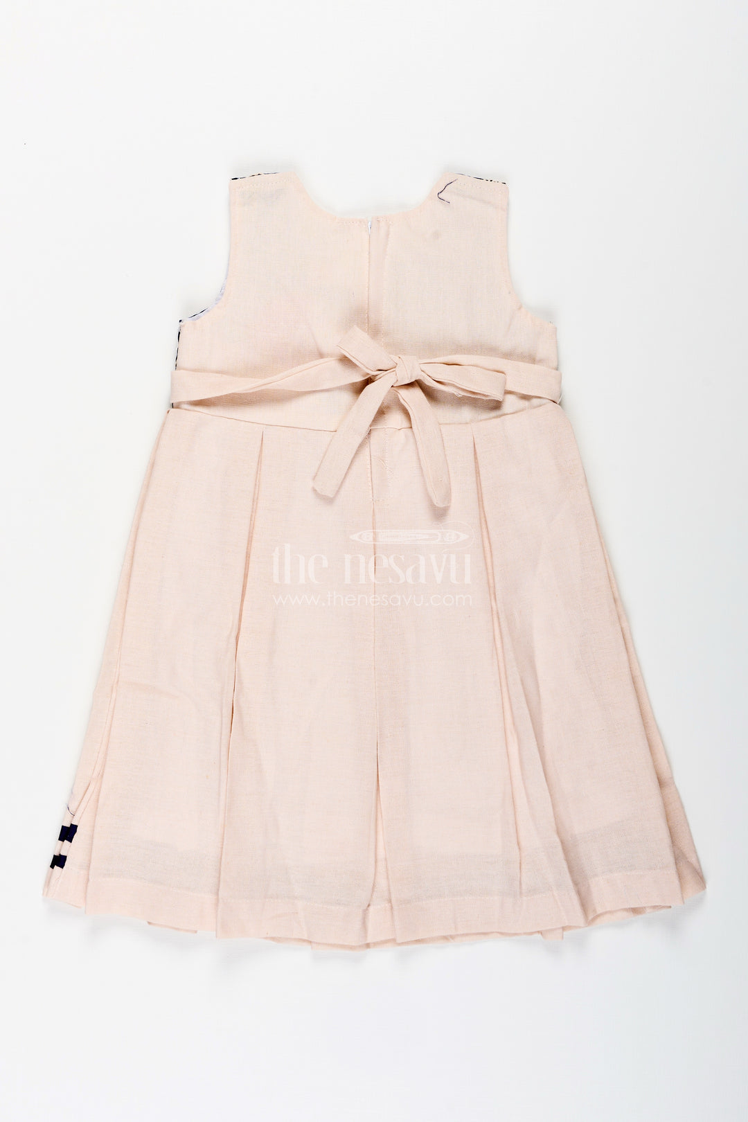 Baby girl flax cotton frock with navy yoke embroidery for festive occasions