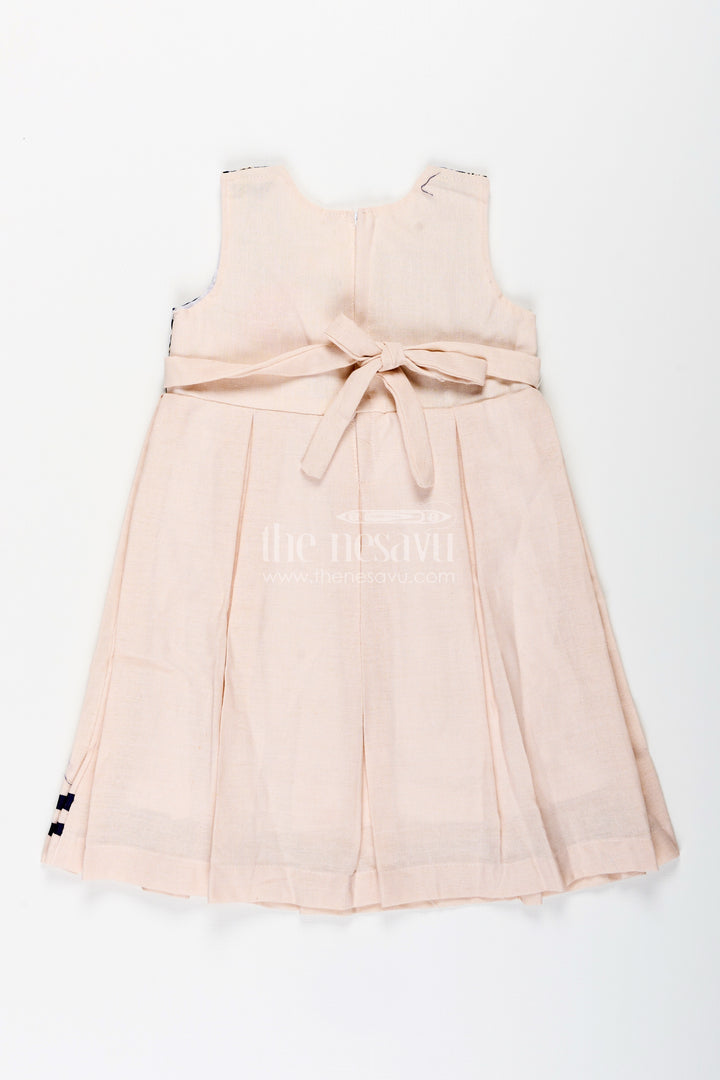 Baby girl flax cotton frock with navy yoke embroidery for festive occasions